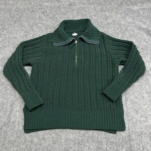 Aerie Sweater Womens Small Green 1/4 Zip Collared Chunky Knit Pullover Cozy